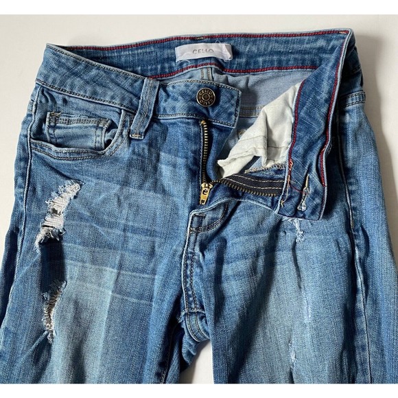 Cello Jeans Womens Junior Size 3 Blue Medium Wash Distressed Skinny Stretch - Picture 6 of 16